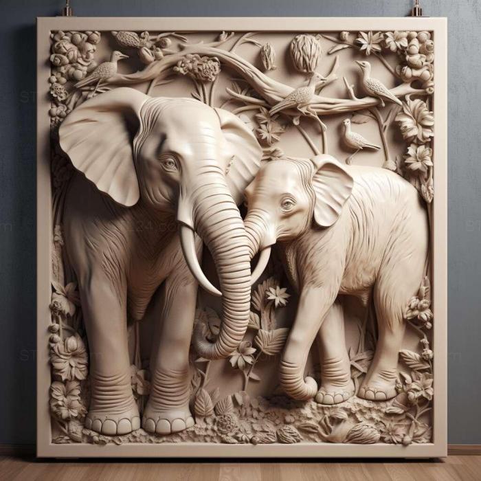 Природа и животные (Слоны святого Кастора и Поллукса знаменитое животное 2, NATURE_4426) 3D модель для ЧПУ станка