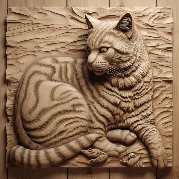 Nature and animals (st Kurilian Bobtail cat 1, NATURE_4513) 3D models for cnc