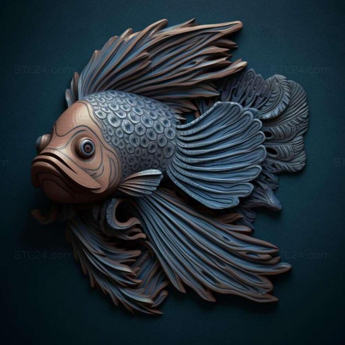 Nature and animals (Crown tailed fighting fish fish 1, NATURE_4653) 3D models for cnc