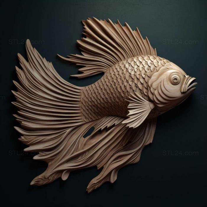 Nature and animals (Crown tailed fighting fish fish 2, NATURE_4654) 3D models for cnc