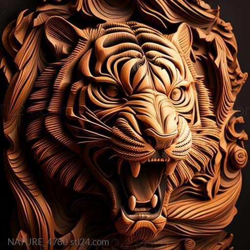 Природа и животные (Свирепый тигр знаменитое животное 4, NATURE_4780) 3D модель для ЧПУ станка