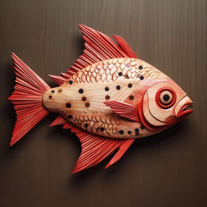 Красная пятнистая рыба тетра 4