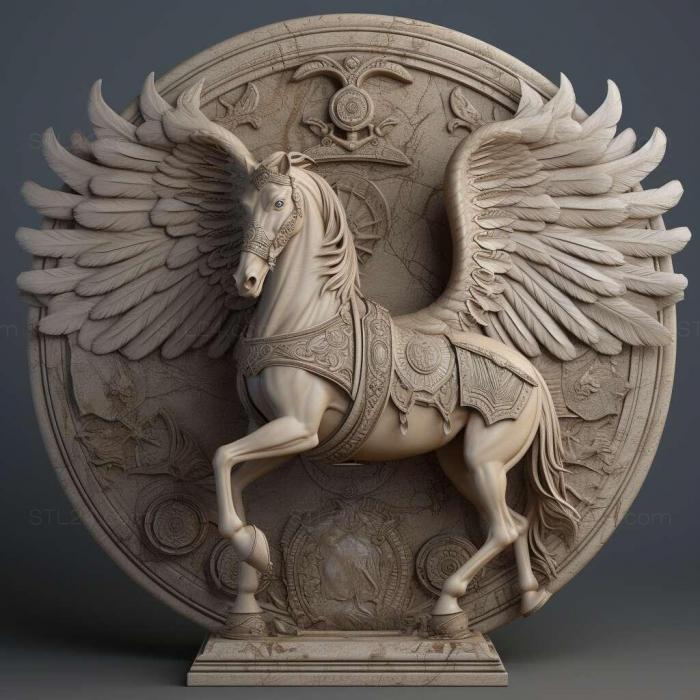 Nature and animals (st pegasus carved armour on stand 1, NATURE_5257) 3D models for cnc