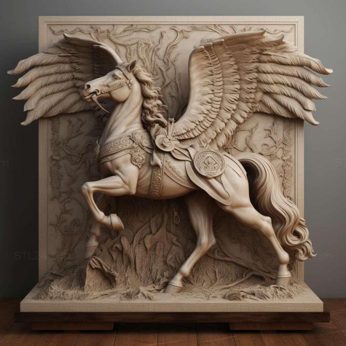 Nature and animals (st pegasus carved armour on stand 4, NATURE_5260) 3D models for cnc
