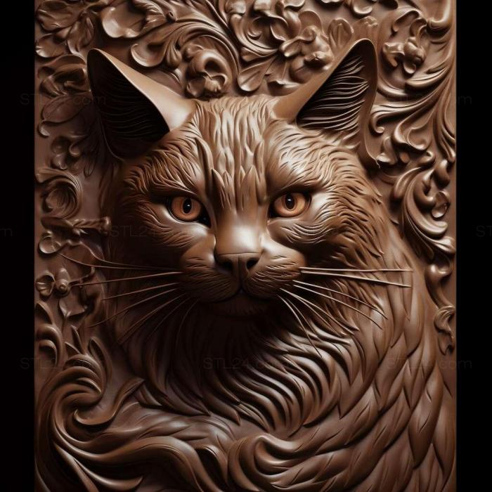 Природа и животные (Йоркский шоколадный кот 3, NATURE_5287) 3D модель для ЧПУ станка