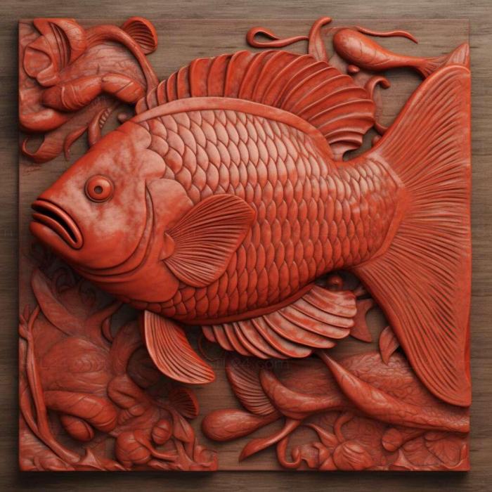 Красная рыба-попугай рыба 1