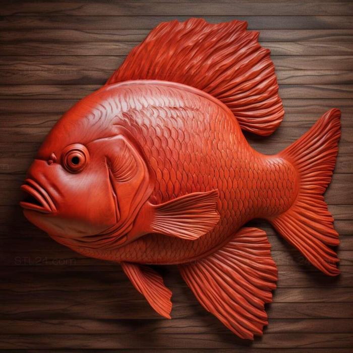 Красная рыба-попугай рыба 2