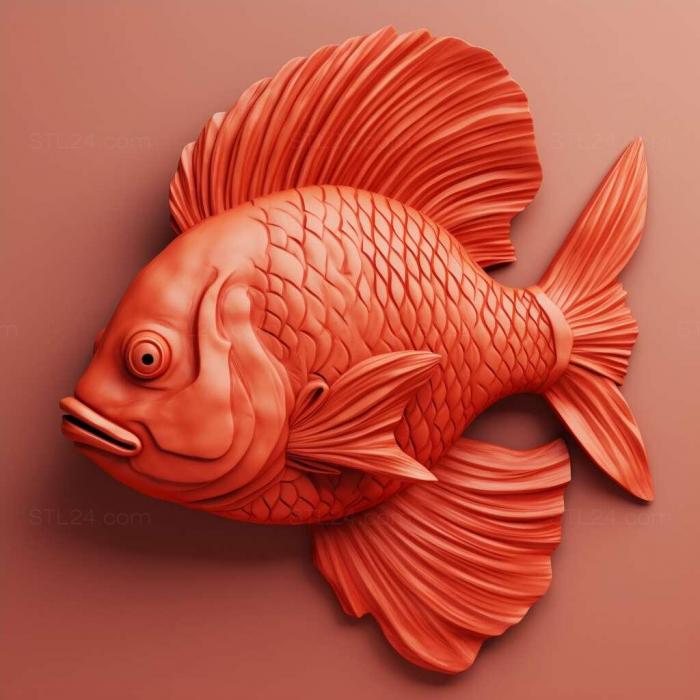 Красная рыба-попугай рыба 4