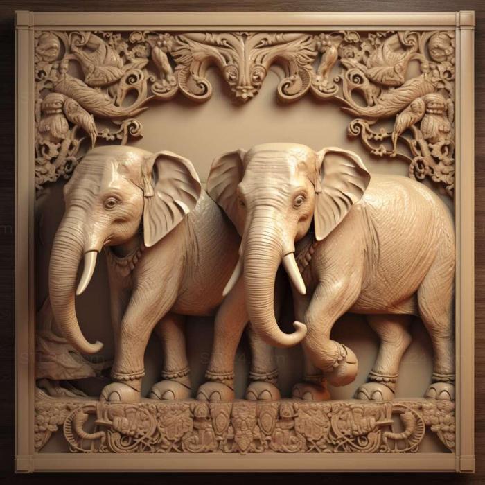 Природа и животные (Знаменитые животные слоны Кастор и Поллукс 1, NATURE_5345) 3D модель для ЧПУ станка