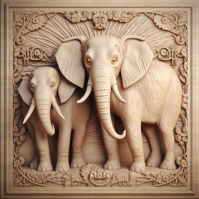 Nature and animals (Castor and Pollux elephants famous animal 2, NATURE_5346) 3D models for cnc