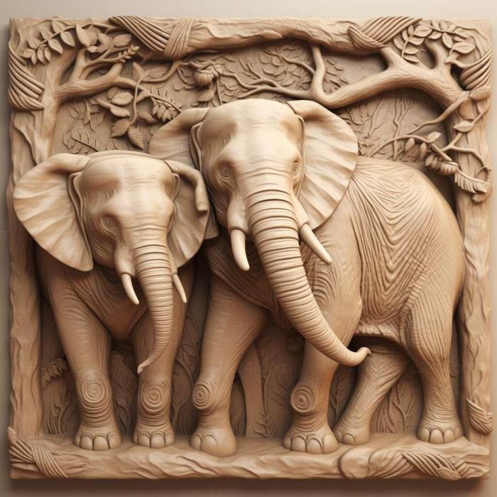 Nature and animals (Castor and Pollux elephants famous animal 4, NATURE_5348) 3D models for cnc