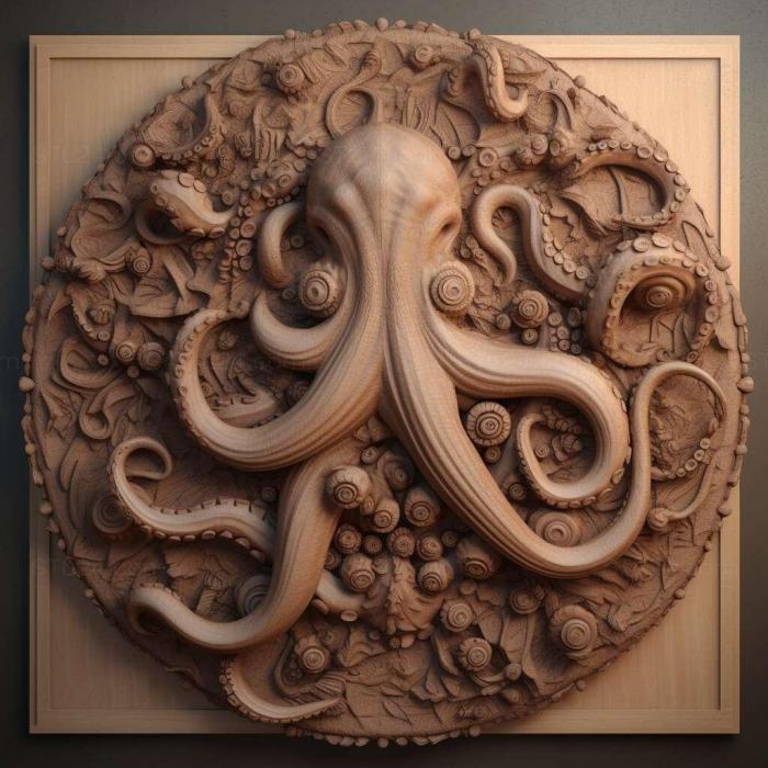 Nature and animals (Octopus bimaculoides 1, NATURE_5377) 3D models for cnc