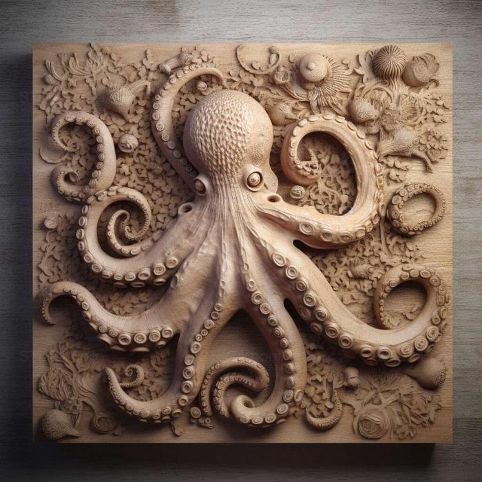 Nature and animals (Octopus bimaculoides 2, NATURE_5378) 3D models for cnc
