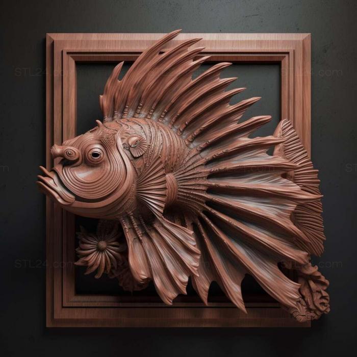 Nature and animals (Indian lionfish fish 1, NATURE_6337) 3D models for cnc