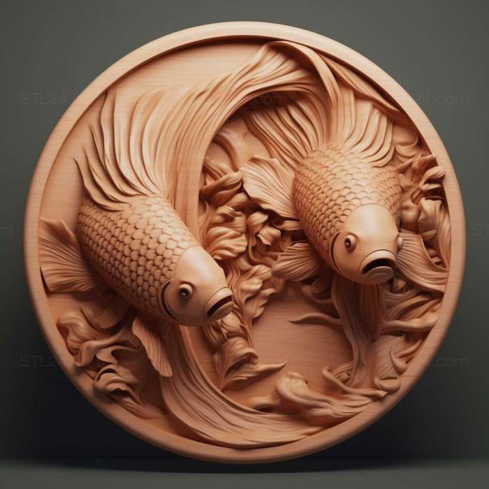 Nature and animals (st Round tailed fighting fish fish 1, NATURE_6405) 3D models for cnc