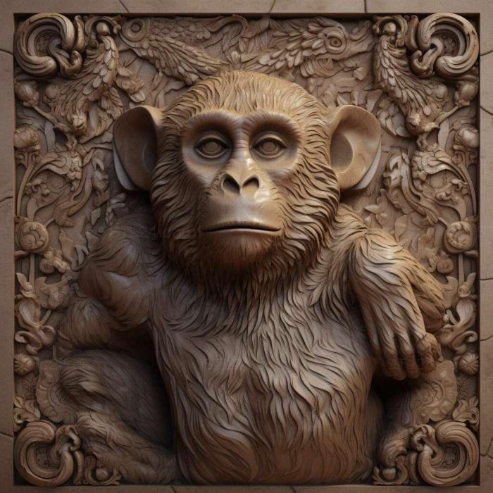 Nature and animals (st Macaca munzala 4, NATURE_644) 3D models for cnc