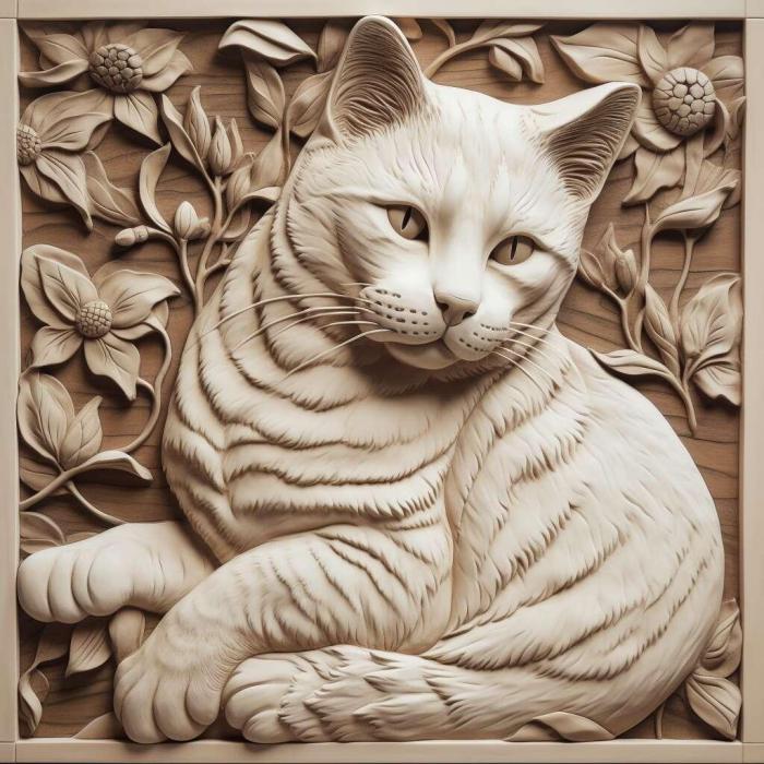 Nature and animals (st Russian White Black and Tabby cat 1, NATURE_6489) 3D models for cnc