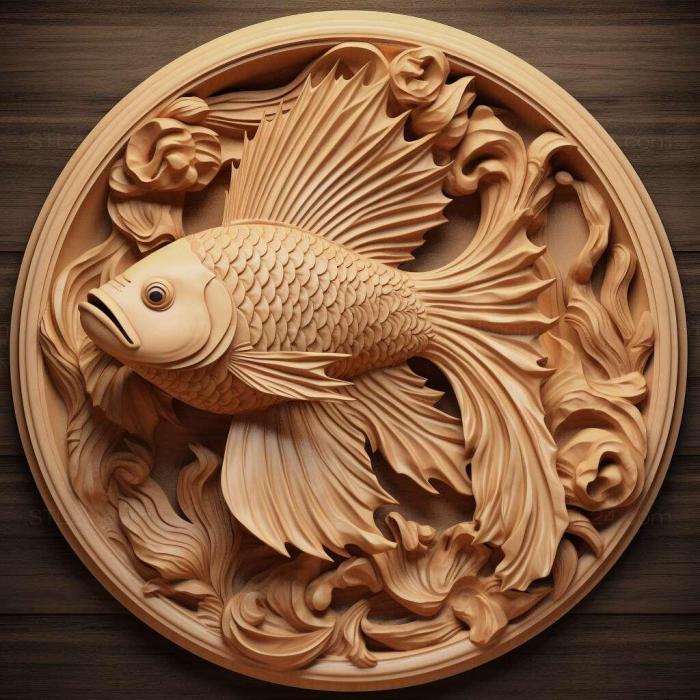Природа и животные (Коронохвостая бойцовая рыба рыба 2, NATURE_6742) 3D модель для ЧПУ станка