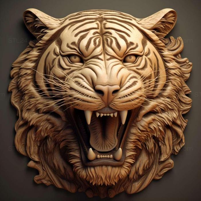 Природа и животные (Свирепый тигр знаменитое животное 1, NATURE_6753) 3D модель для ЧПУ станка