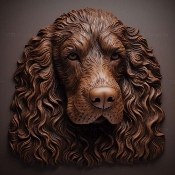 Nature and animals (Irish Water Spaniel dog 1, NATURE_6909) 3D models for cnc