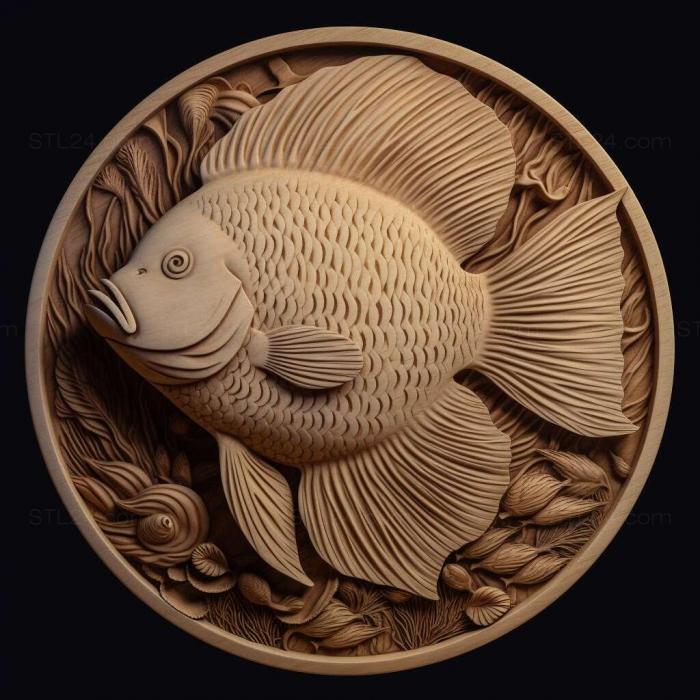 Природа и животные (Обыкновенная рыба-дискус 1, NATURE_6997) 3D модель для ЧПУ станка