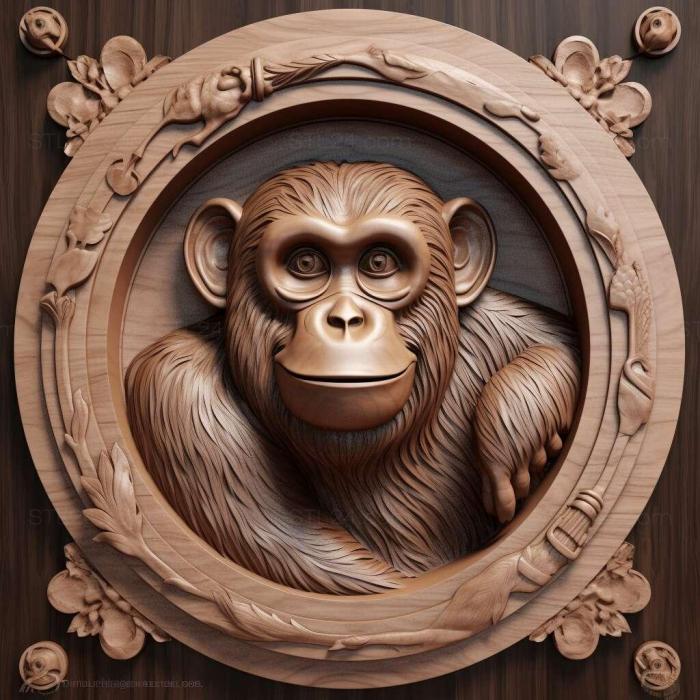 Природа и животные (Микки шимпанзе знаменитое животное 1, NATURE_7073) 3D модель для ЧПУ станка