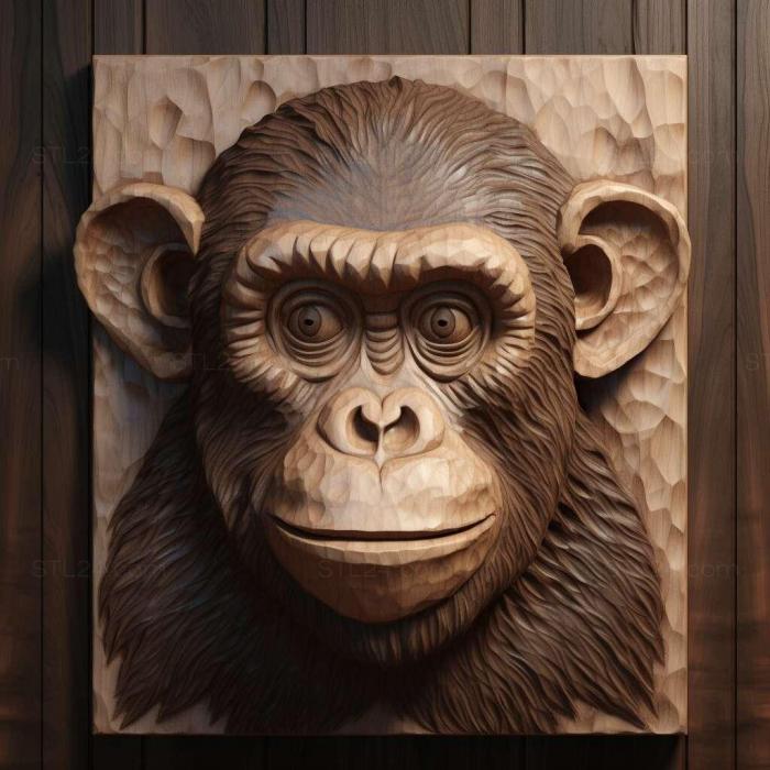 Природа и животные (Микки шимпанзе знаменитое животное 4, NATURE_7076) 3D модель для ЧПУ станка