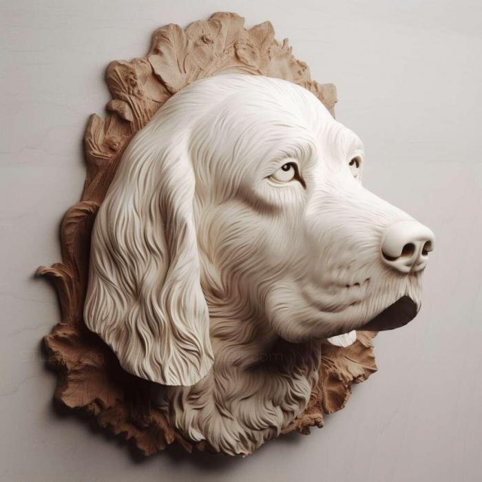 Природа и животные (Кламбер-спаниель собака 3, NATURE_7087) 3D модель для ЧПУ станка