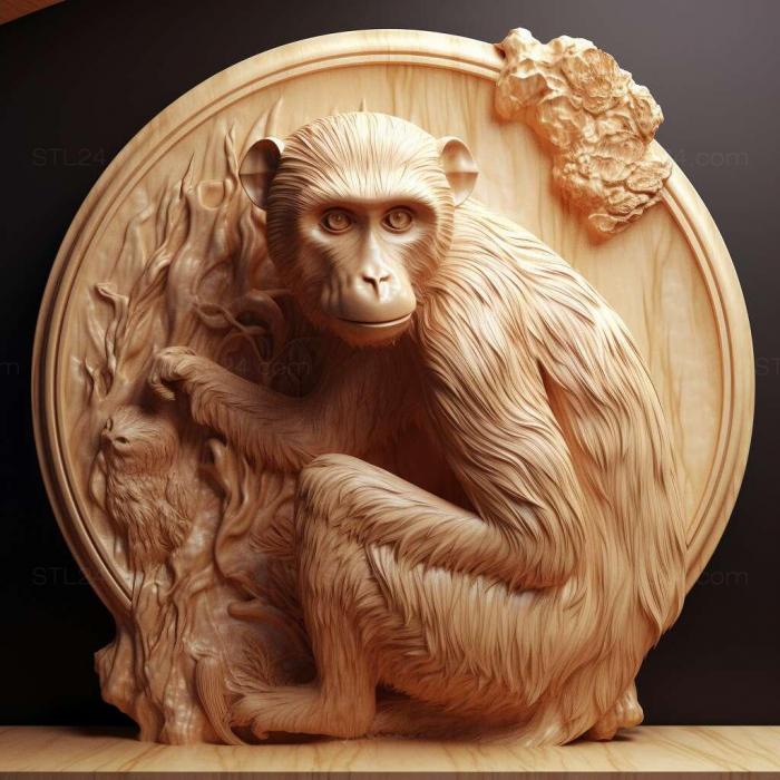 Природа и животные (Хрустальная обезьяна знаменитое животное 3, NATURE_7259) 3D модель для ЧПУ станка