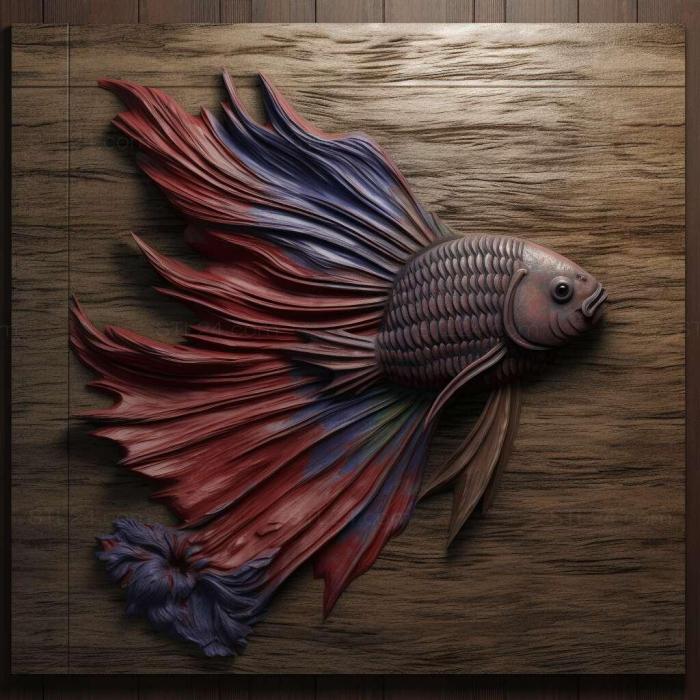 Nature and animals (Flag tailed fighting fish fish 1, NATURE_7281) 3D models for cnc