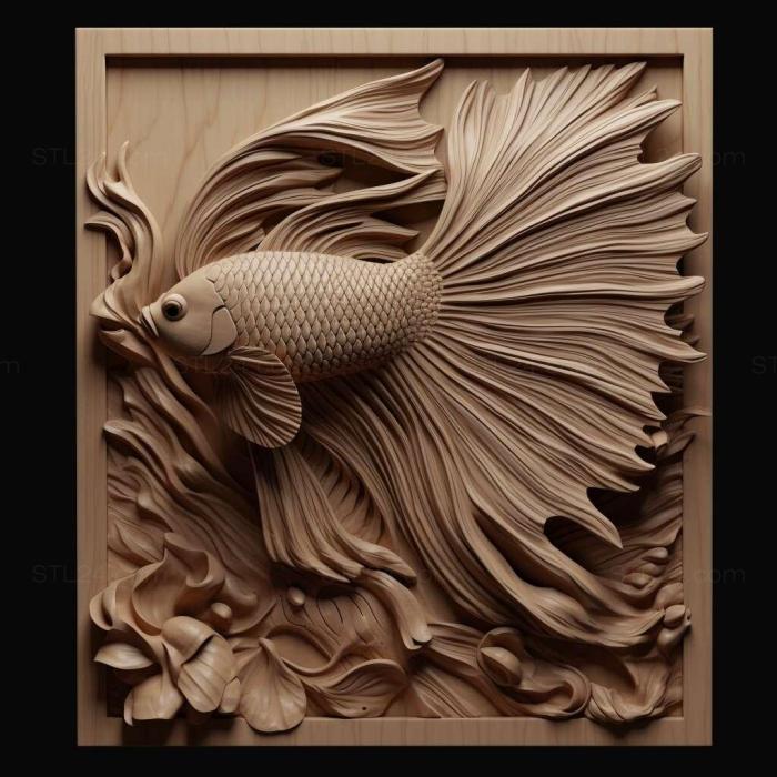 Nature and animals (Flag tailed fighting fish fish 2, NATURE_7282) 3D models for cnc