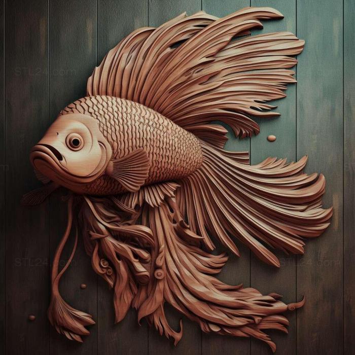 Природа и животные (Флагохвостая бойцовая рыба рыба 4, NATURE_7284) 3D модель для ЧПУ станка