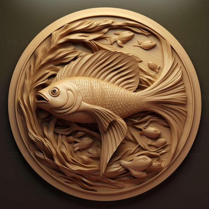 Природа и животные (Бойцовая рыба рыба 2, NATURE_7442) 3D модель для ЧПУ станка