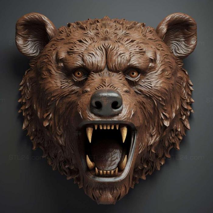 Nature and animals (st aggressive bearrs muzzle 1, NATURE_7653) 3D models for cnc