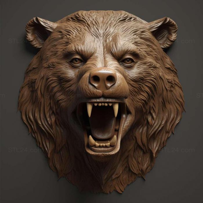 Nature and animals (st aggressive bearrs muzzle 3, NATURE_7655) 3D models for cnc