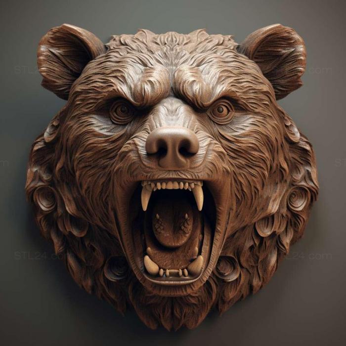 Природа и животные (Агрессивная медвежья морда 4, NATURE_7656) 3D модель для ЧПУ станка