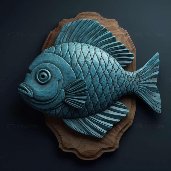 Природа и животные (Голубая рыба Акары 1, NATURE_7729) 3D модель для ЧПУ станка
