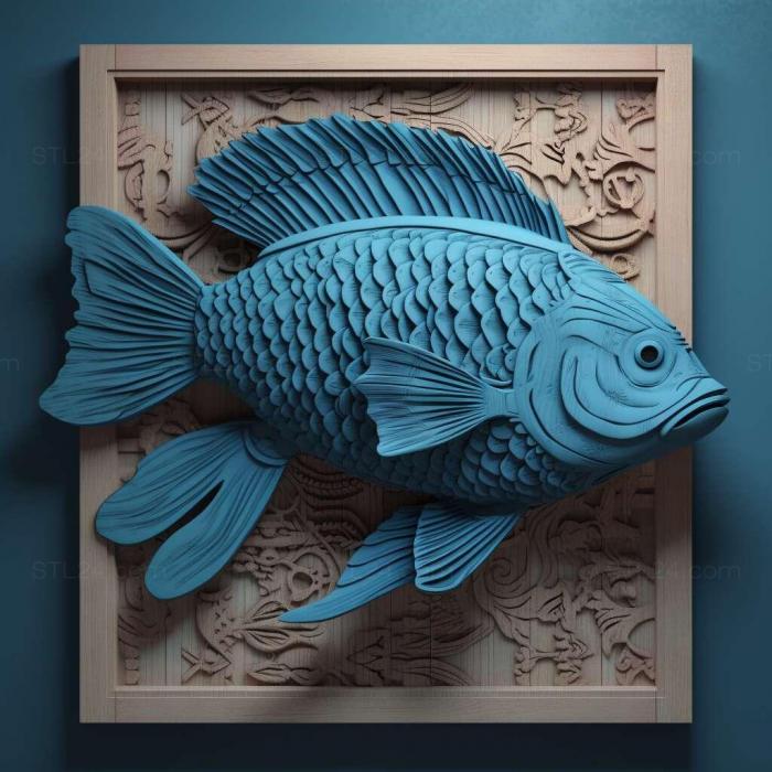 Природа и животные (Голубая рыба Акары 2, NATURE_7730) 3D модель для ЧПУ станка