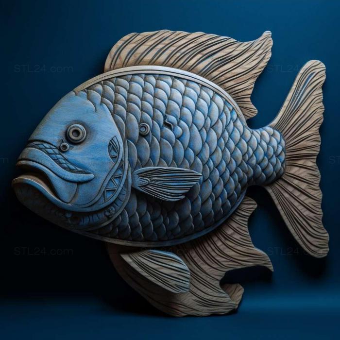 Природа и животные (Голубая рыба Акары 4, NATURE_7732) 3D модель для ЧПУ станка