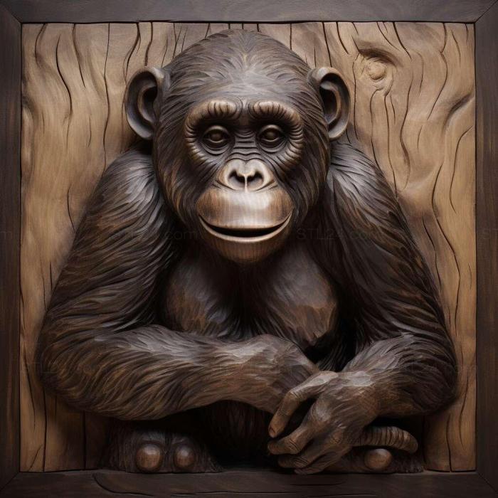 Природа и животные (Сент-Микки шимпанзе знаменитое животное 2, NATURE_7778) 3D модель для ЧПУ станка