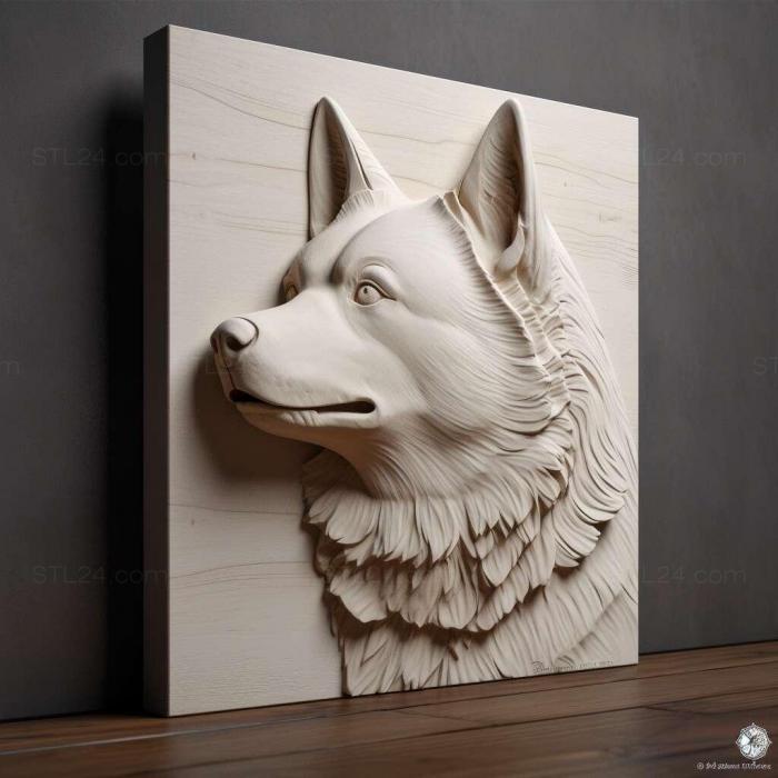 Природа и животные (Шведская белая собака породы элкхаунд 1, NATURE_7789) 3D модель для ЧПУ станка
