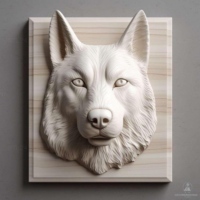 Природа и животные (Шведская белая собака Элкхаунд 3, NATURE_7791) 3D модель для ЧПУ станка