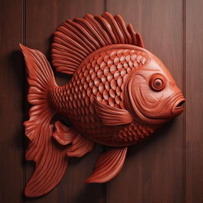 Красная рыба-попугай рыба 2