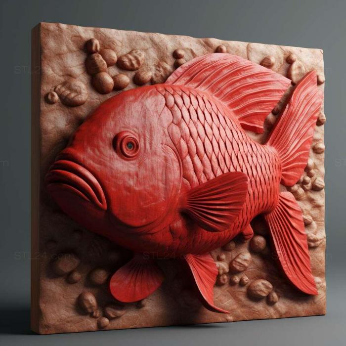 Красная рыба-попугай рыба 3