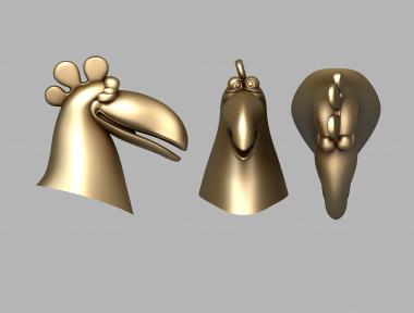 Different (Chicken head in cartoon style, NS_0254) 3D models for cnc