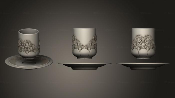 Different (Cup and saucer with fan pattern, NS_0297) 3D models for cnc