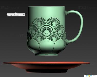 Different (Cup and saucer with fan pattern, NS_0297) 3D models for cnc