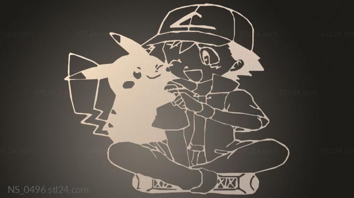 Ashe and Pikachu Wall Decor Gravure Sacha