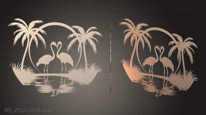 On the Wall Sunset Flamingos Patos