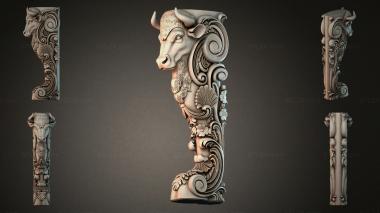 Furniture legs (Carved pillar with a bulls head, NJI_002126) 3D models for cnc